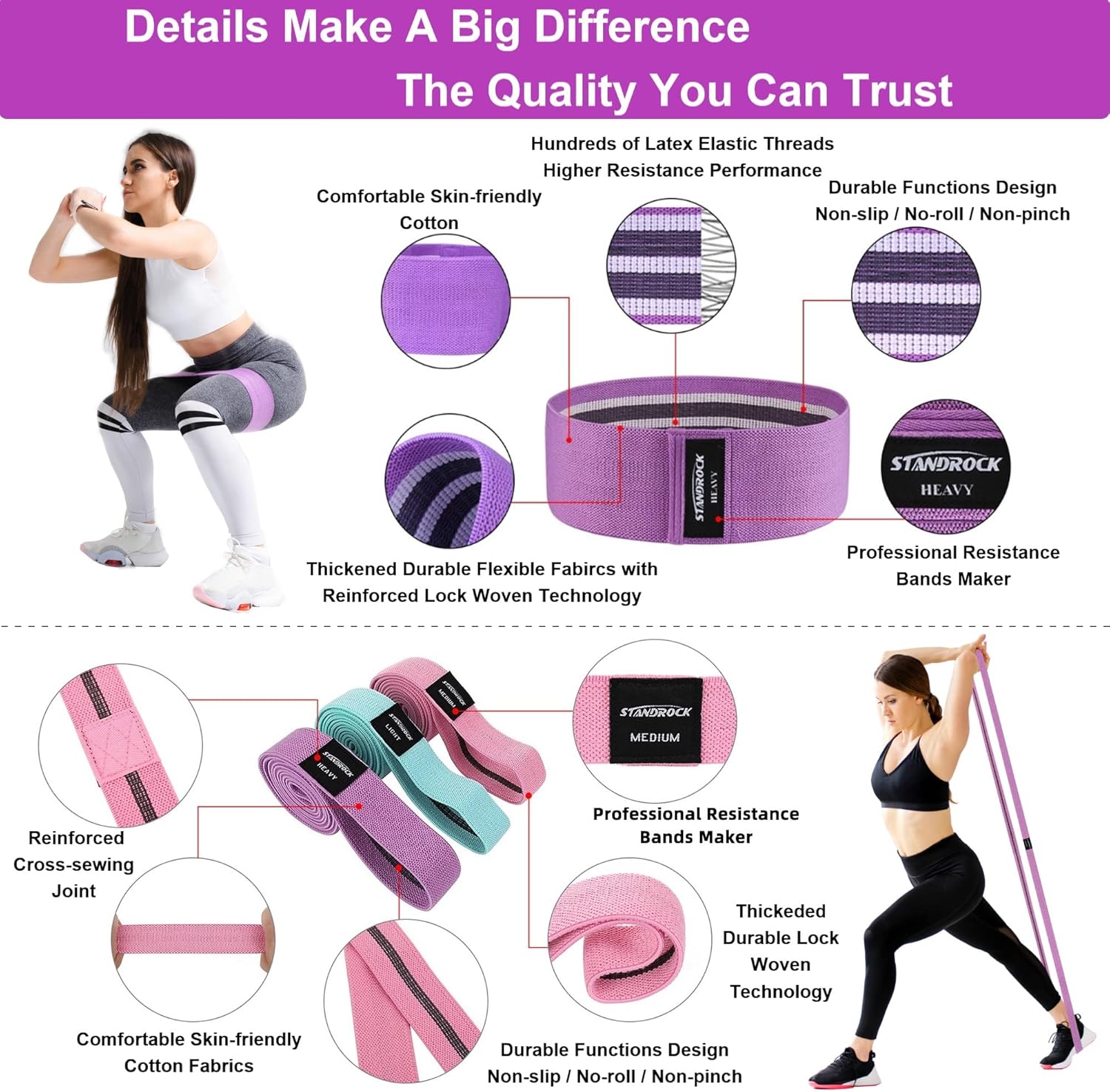 Fabric Resistance Bands for Working Out, 3 and 4 Levels Booty Bands Long Resistance Bands for Women and Men | Elastic Bands for Exercise Bands Resistance Workout Bands Resistance